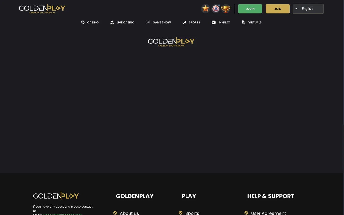 The official GoldenPlay website homepage